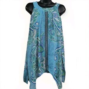 Roz & Ali Layered Paisley Tunic Size XS Rhinestones Flowy Boho Sleeveless